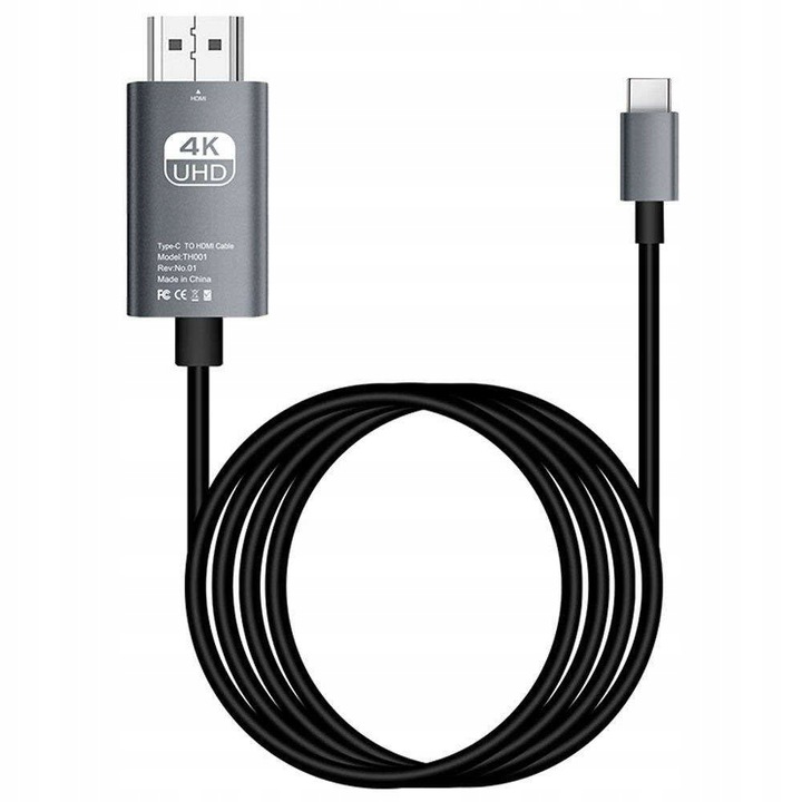 Cablu video de la USB-C la HDMI, 4K, 1.8 m, negru