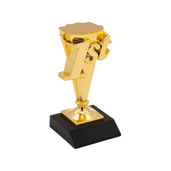 Cupa locul 1, Plastic/Marmura, 8.5x8.5x17 cm, Auriu/Negru