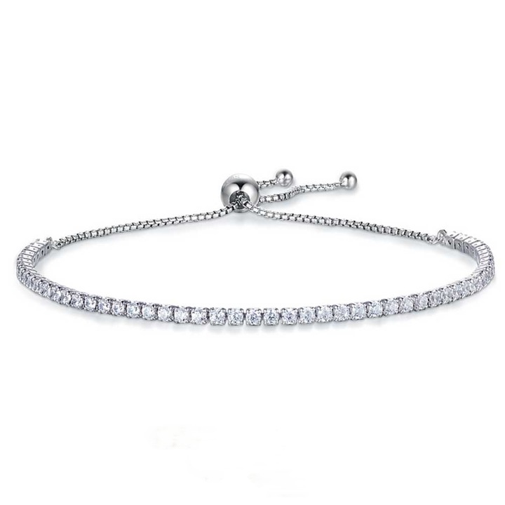 Bratara dama cu cristale, NEVERMORE, zirconiu, tip tenis, reglabila, Argintiu