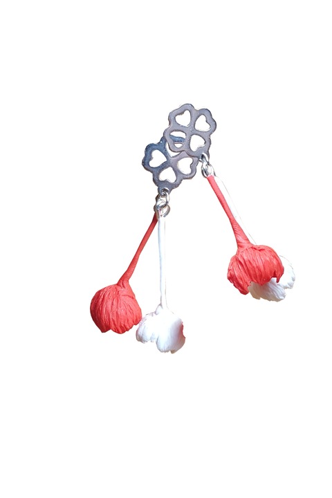Cercei handmade Flori stilizate, Alb/Rosu