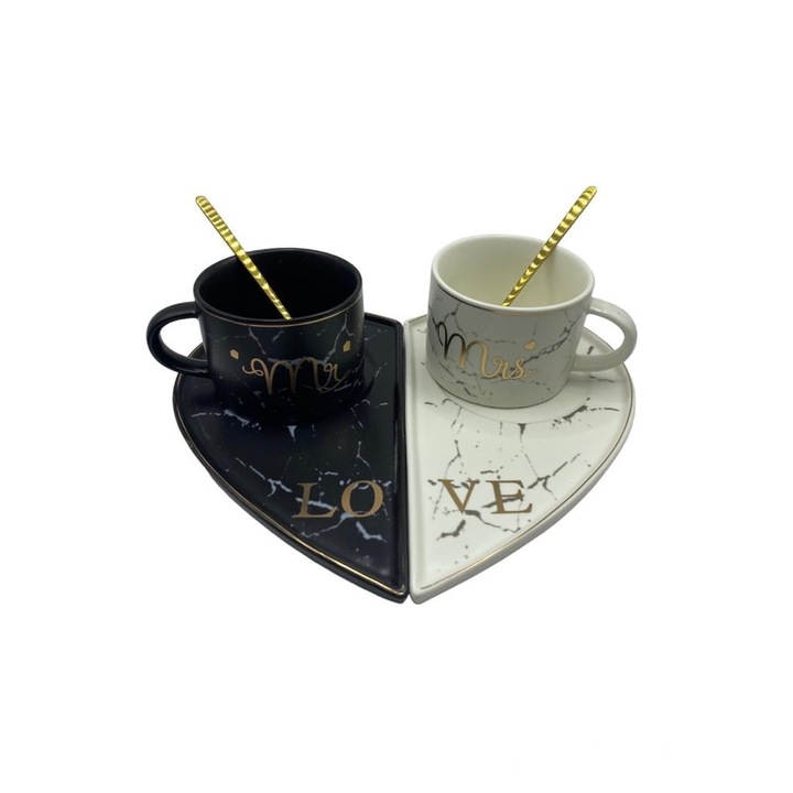 Set 2 cesti cafea,200ml, model luxury, ambalate in cutie, cu farfurioare si lingurite