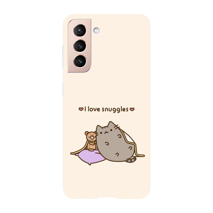 Калъф, съвместим със Samsung Galaxy S21 Ultra, Viceversa, модел I love snuggles Pusheen, Silicon, TPU