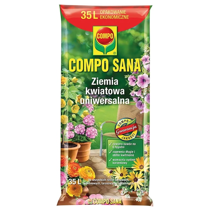 Pamant universal pentru flori, Compo, 35L, pH 5,5-6,5, pentru plante de interior si balcon