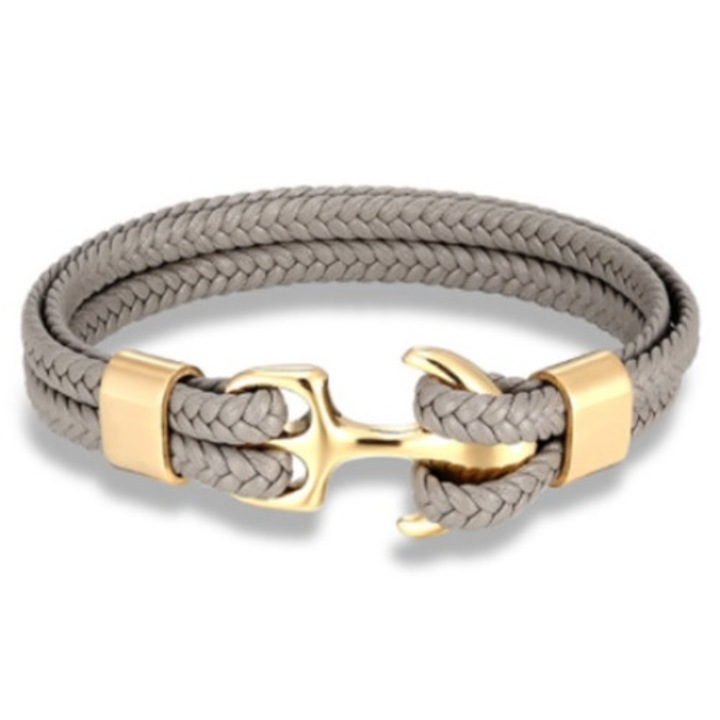 Anker férfi karkötő, IZMAEL, ökológiai bőr/fém, 19.5, szürke/arany