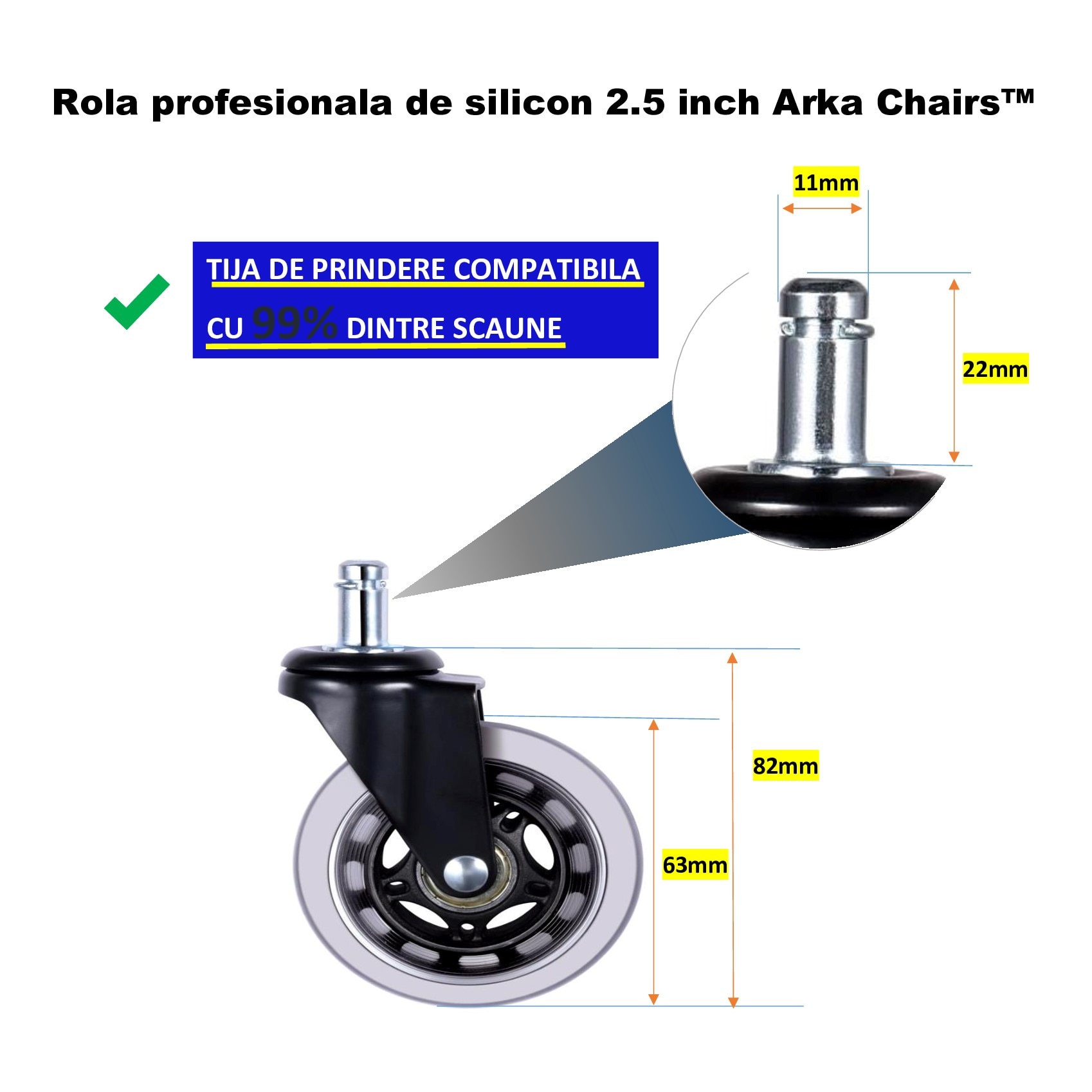 Set 5 roti silicon profesional Arka Chairs, 280 kg, 2.5 inch red, cu ...
