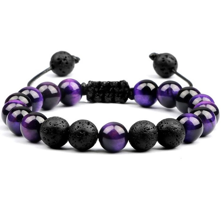 Női tami karkötő, IZMAEL, pamut/szintetikus gyöngy, 24 cm, lila/fekete