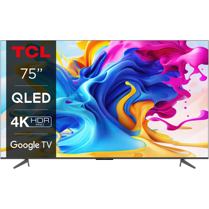 Televizor TCL QLED 75C645, 189 cm, Smart Google TV, 4K Ultra HD, Clasa G (Model 2023)