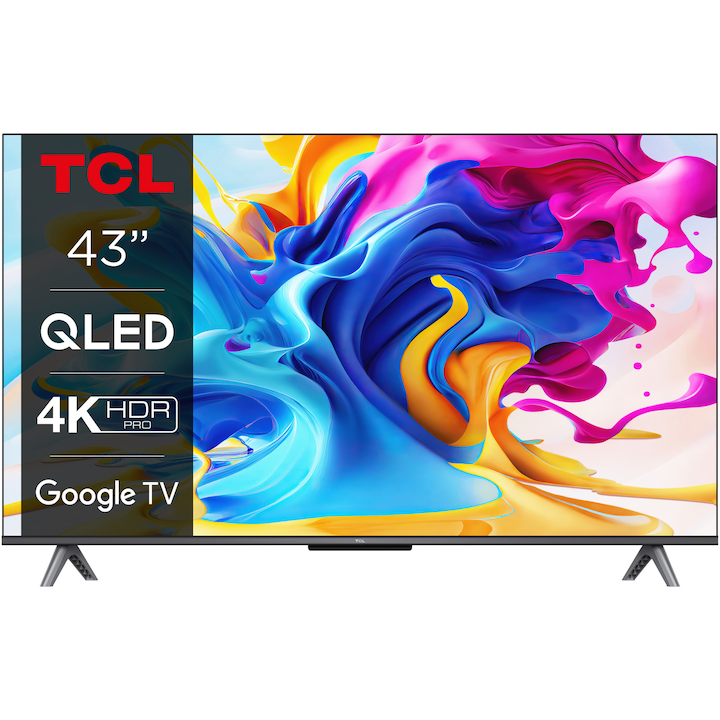 Televizor TCL QLED 43C645, 108 cm, Smart Google TV, 4K Ultra HD, Clasa G (Model 2023)
