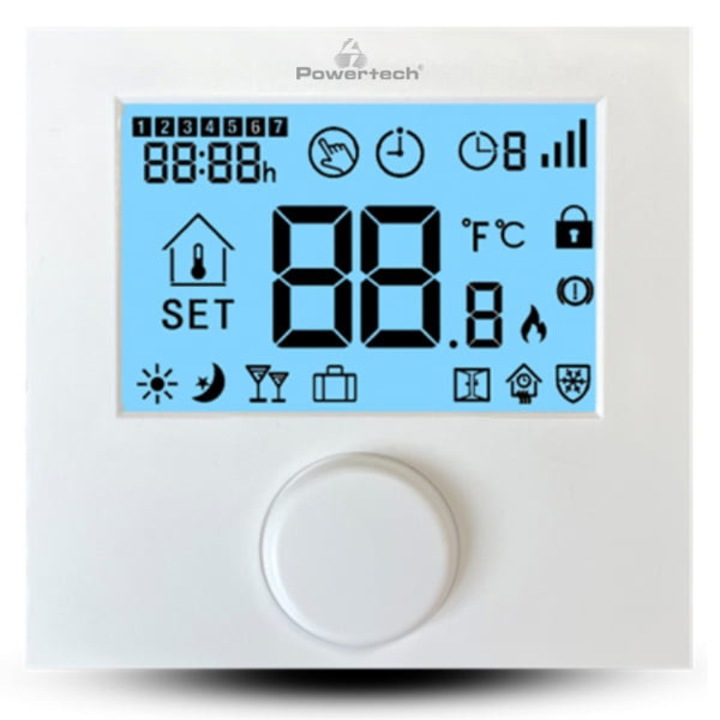 Termostat digital, PowerTech, Cu fir, IP30, Alb