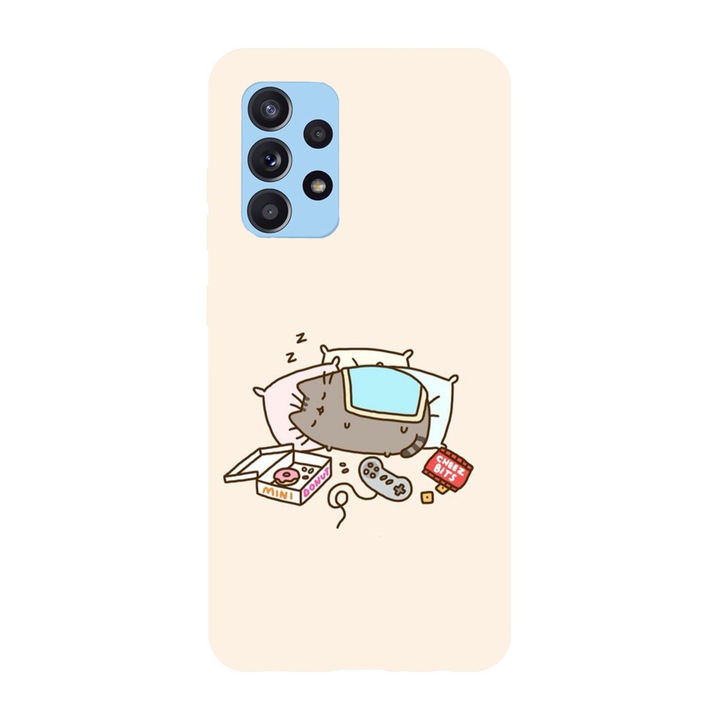Husa compatibila cu Samsung Galaxy A72, Viceversa, model Lazy day Pusheen, Silicon, TPU