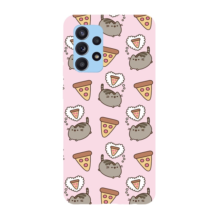 Husa compatibila cu Samsung Galaxy A22 4G, Viceversa, model Pusheen pizza pattern, Silicon, TPU