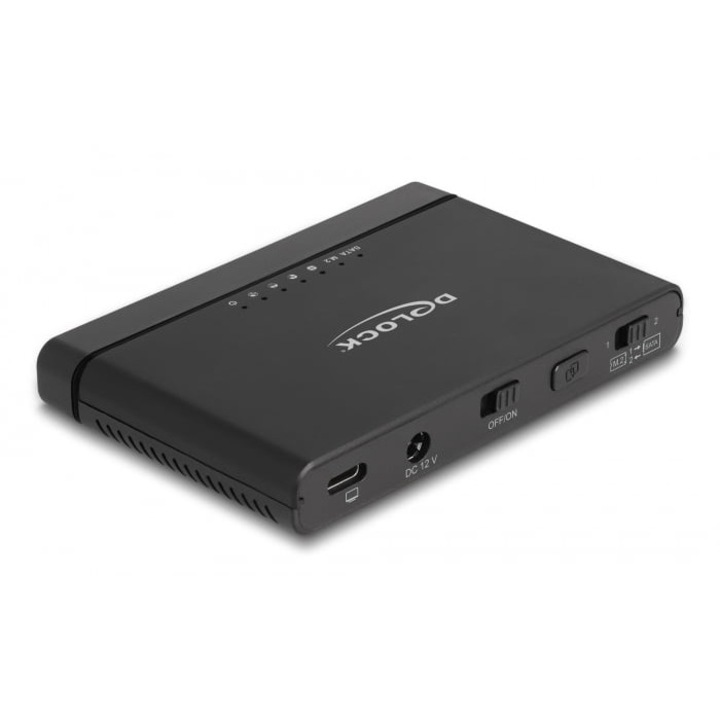 Convertor, Delock, USB-C/M.2/SATA SSD/HDD, Functie de clonare, Negru