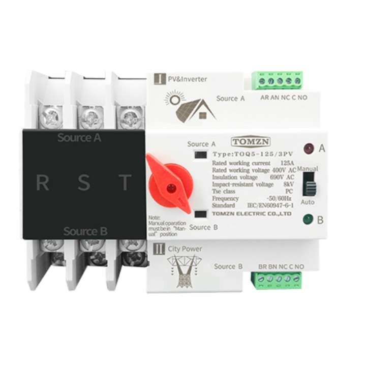 Comutator automat transfer retea panouri fotovoltaice, tip ATS, 125A, 220V, 3P