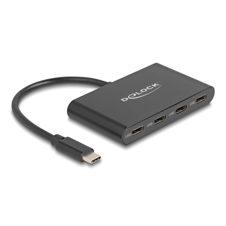 Хъб, Delock, 4x USB-C порта, 10 Gbps, 10 w, сив