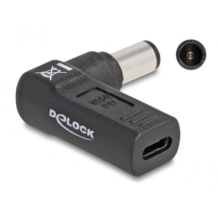 Adaptor de alimentare, Delock, USB-C/HP, 7.4x5mm, 90°, Negru