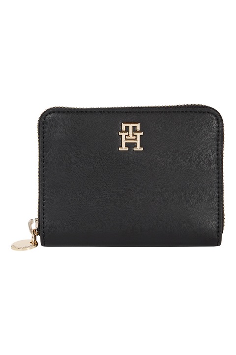 Tommy Hilfiger, Портфейл от еко кожа с шикозен цип, черен