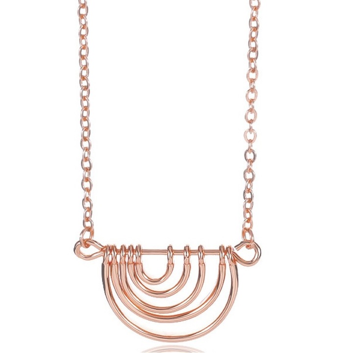 Colier cu pandantiv dublu, IZMAEL, Inox, Roz