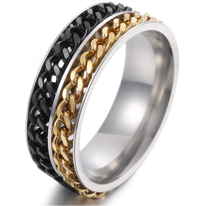 Inel dama, Izmael, Inox, 62mm, Negru/Auriu