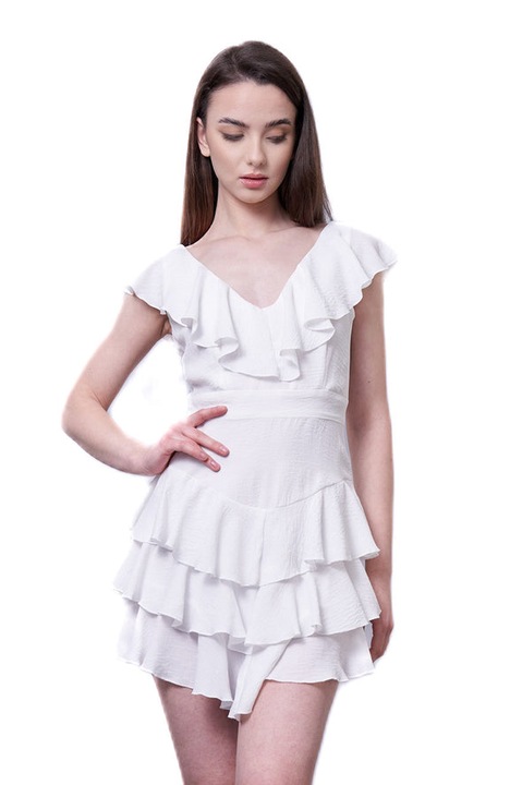 Къса рокля с волани Бяла 40