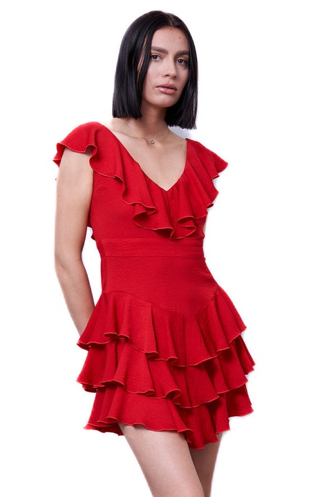 Къса рокля с волани Червена 44
