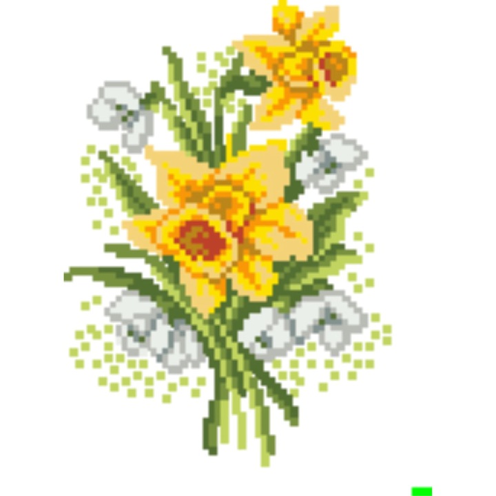 Narcise cu ghiocei - kit goblen cu diagrama alb-negru, fire mouline, punct cruciulita