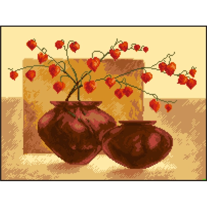 Crengute cu physalis - kit goblen cu diagrama alb-negru