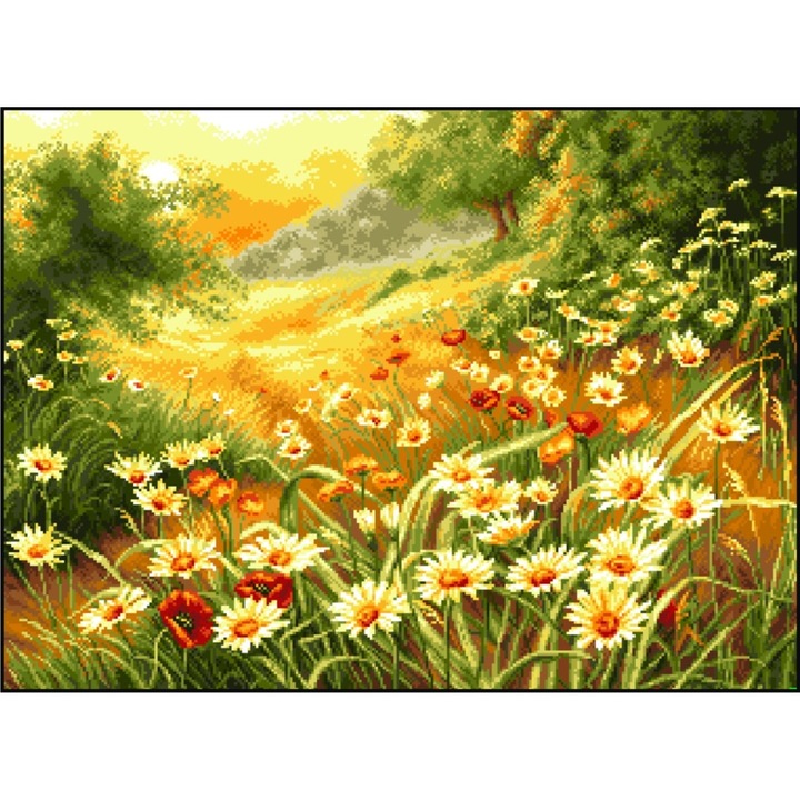 Amurg de vara - kit goblen cu diagrama alb-negru