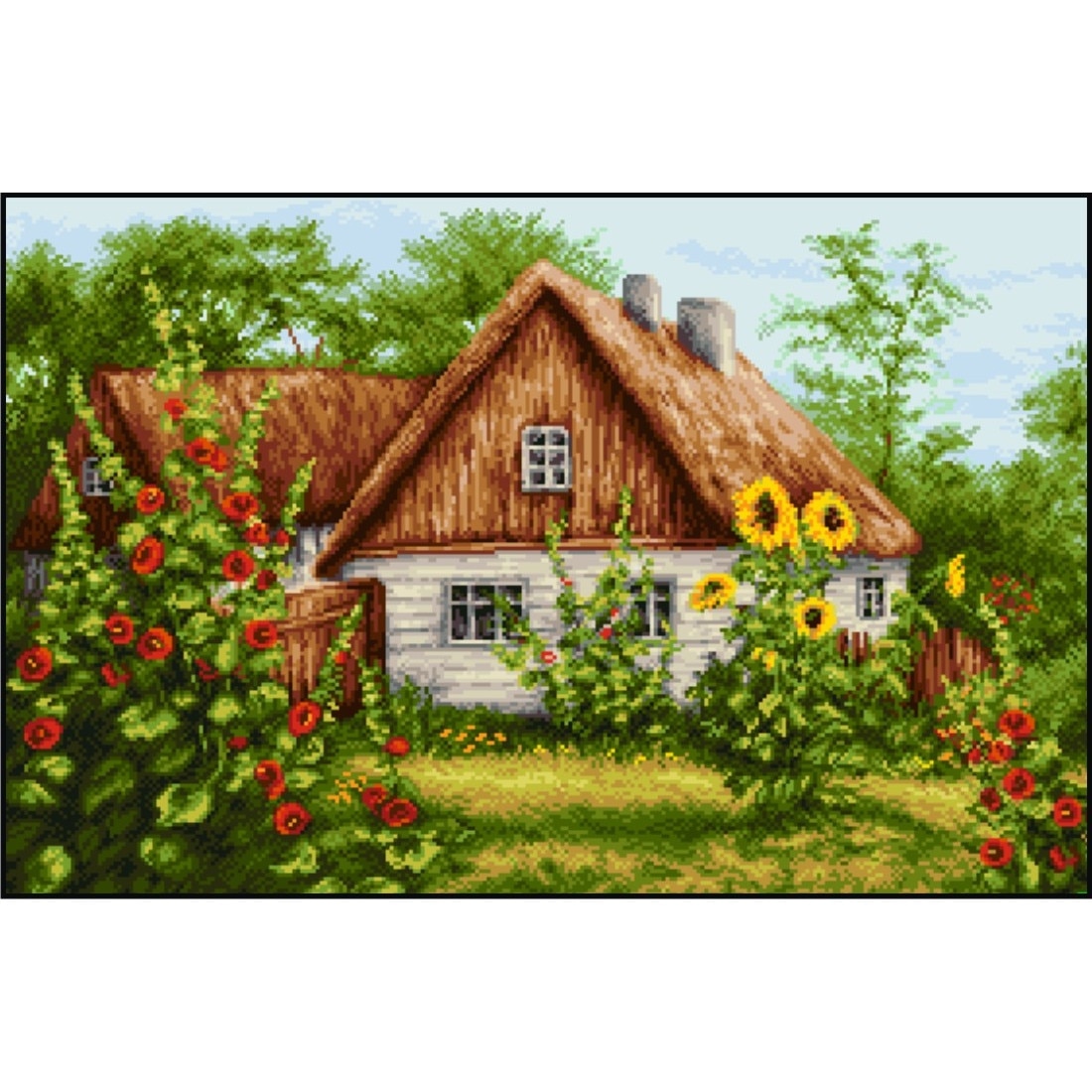 Gradina cu nalbe - kit goblen cu diagrama alb-negru