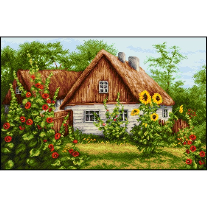 Gradina cu nalbe - kit goblen cu diagrama alb-negru