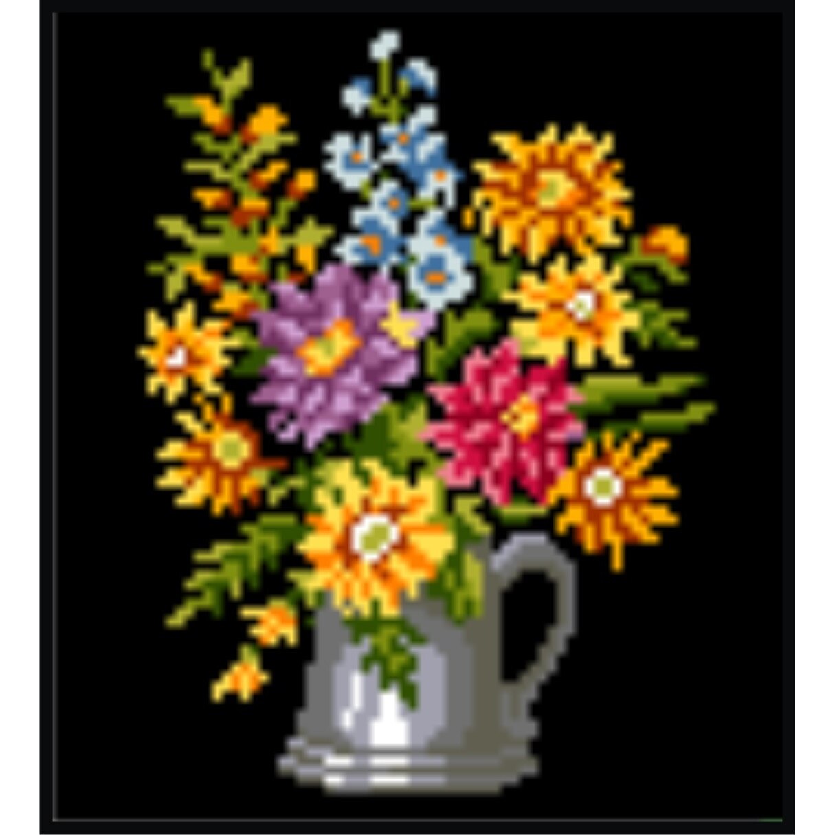 Cana cu flori - kit goblen cu diagrama alb-negru