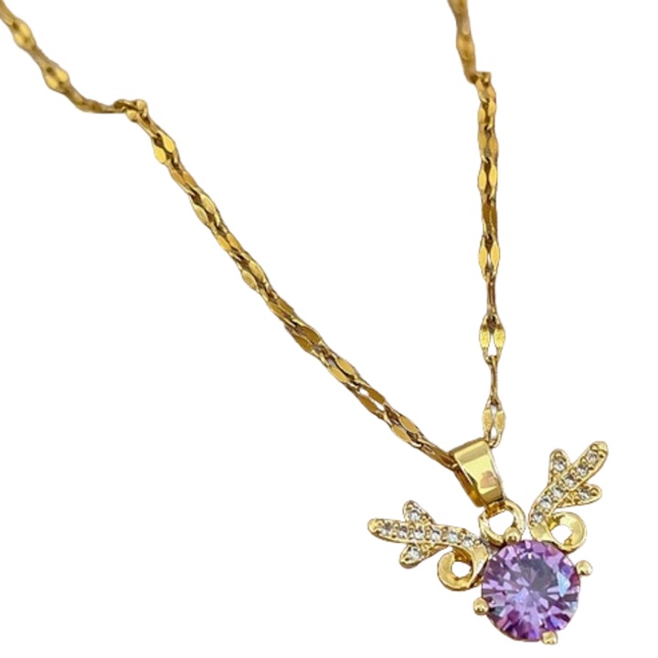 Colier cu pandantiv, IZMAEL, Inox, Auriu, Mov