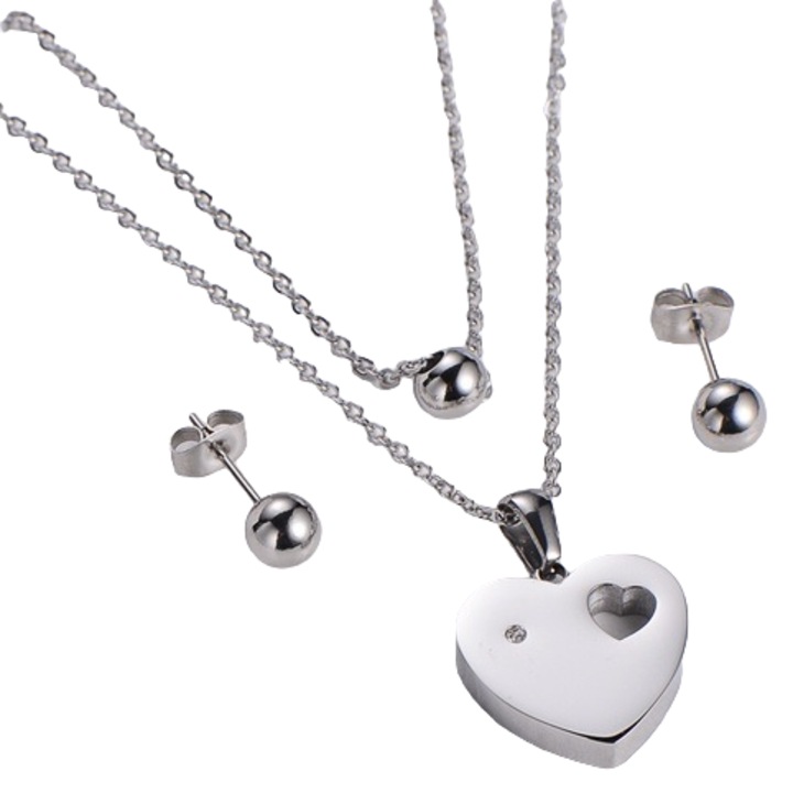 Dupla nyaklánc és fülbevaló készlet, Izmael, Rozsdamentes acél, Ezüst