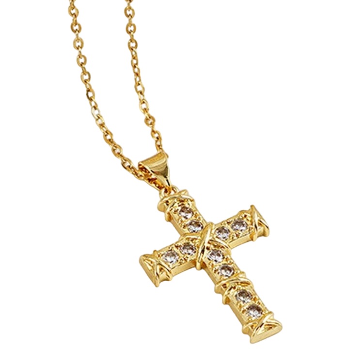 Női medál nyaklánc, IZMAEL, Rozsdamentes acél, Cirkon kövek, 36cm + 5cm, Arany