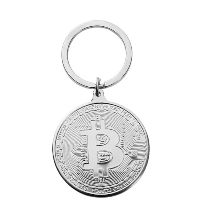 Bitcoin kulcstartó, IZMAEL, fém/cink ötvözet, 4 cm, ezüst