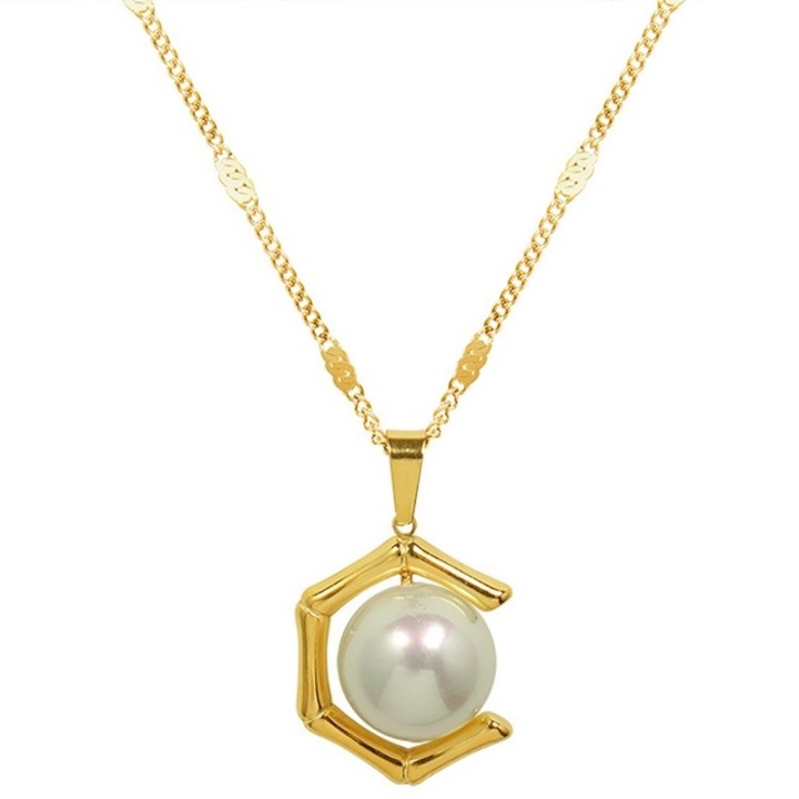 Colier cu pandantiv, IZMAEL, Inox, Auriu, Alb