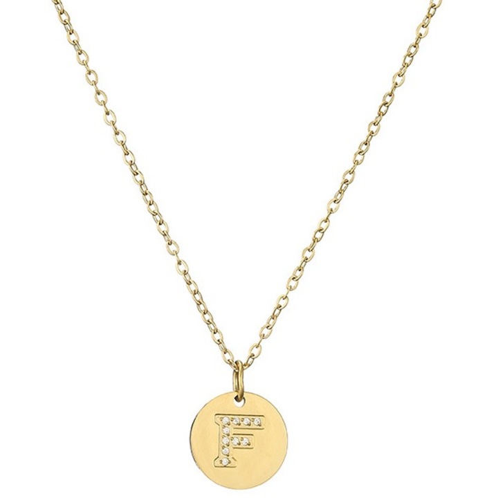 Colier cu pandantiv, IZMAEL, Litera F, Inox, Auriu