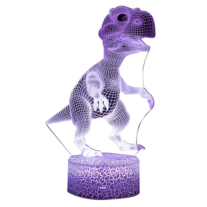 Lampa de veghe copii, FreeBiz, 3D, Dinozaur, 7 color, LED, Multicolor