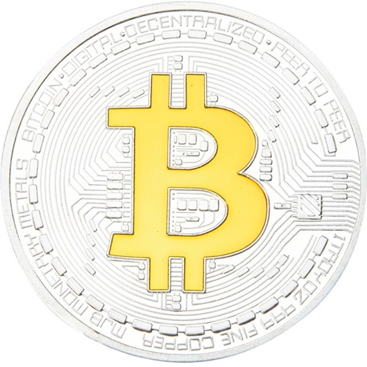 Moneda Bitcoin decorativa, IZMAEL, Metal/Aliaj de zinc, Argintiu/Auriu
