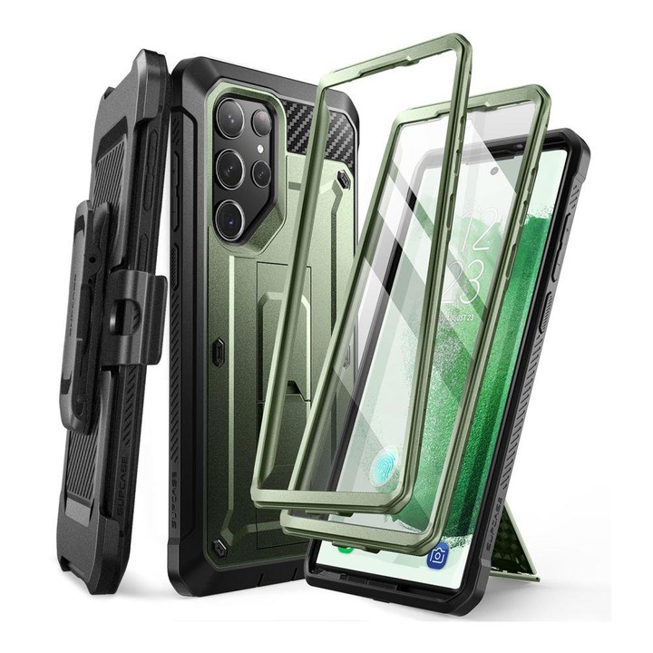 Husa de protectie Supcase compatibila cu Samsung Galaxy S23 Ultra, Unicorn Beetle Pro 2, cu folie inclusa, policarbonat, Verde