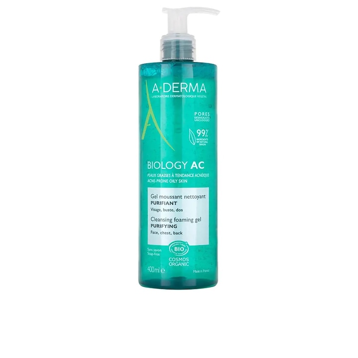 Gel spumant purificator pentru tenul gras si tenul predispus la acnee, Biology AC, A-Derma, 400 ml