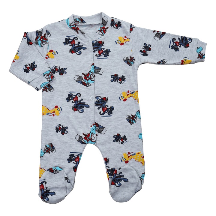 Salopeta Bebelusi Baieti "Micutul Dinozaur", Gri deschis