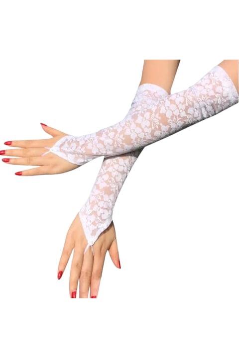 Дамски ръкавици StarFashion, без пръсти, дантела, бял, един размер