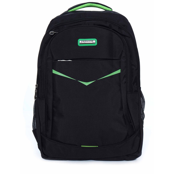 Rucsac negru-verde pentru barbati, 4 compartimente, 47x30x12 cm, 22 litri, Recostore®, REC2347