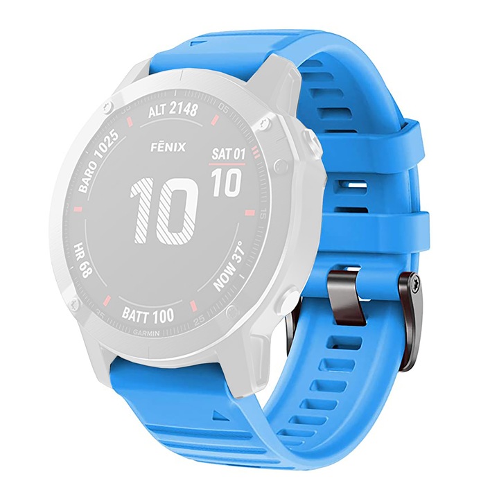 Curea din silicon WatchBand™ Army, cu prindere pentru smartwatch Garmin Fenix, Garmin Approach, Garmin D2 Charlie si alte modele - 22 mm, Albastru deschis