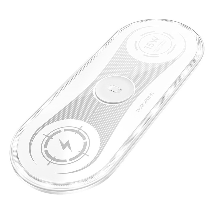 Vezeték nélküli töltő Borofone Bq14 3 az 1-ben 2,5w/3w/15w - fehér