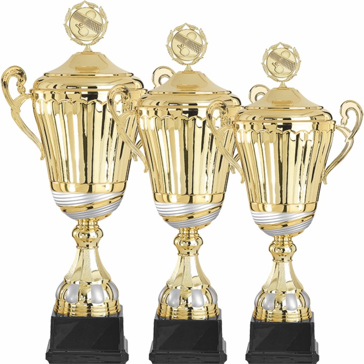 Set 3 Cupe Tenis de Masa cu Capac, Metal, Plastic, 58, 54, 50 cm