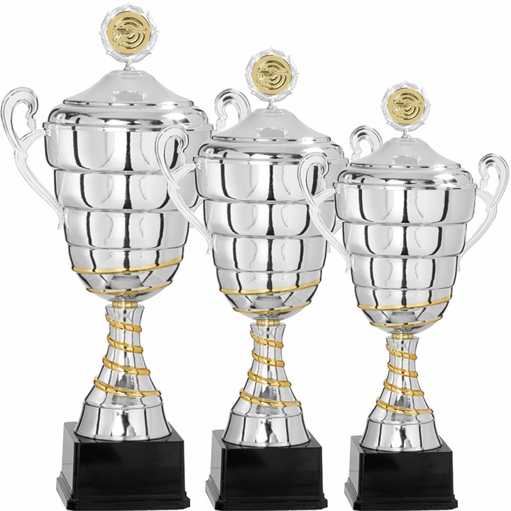 Set 3 Cupe Tir Sportiv - Pistol cu Capac, Metal, Plastic, 59, 53, 50 cm