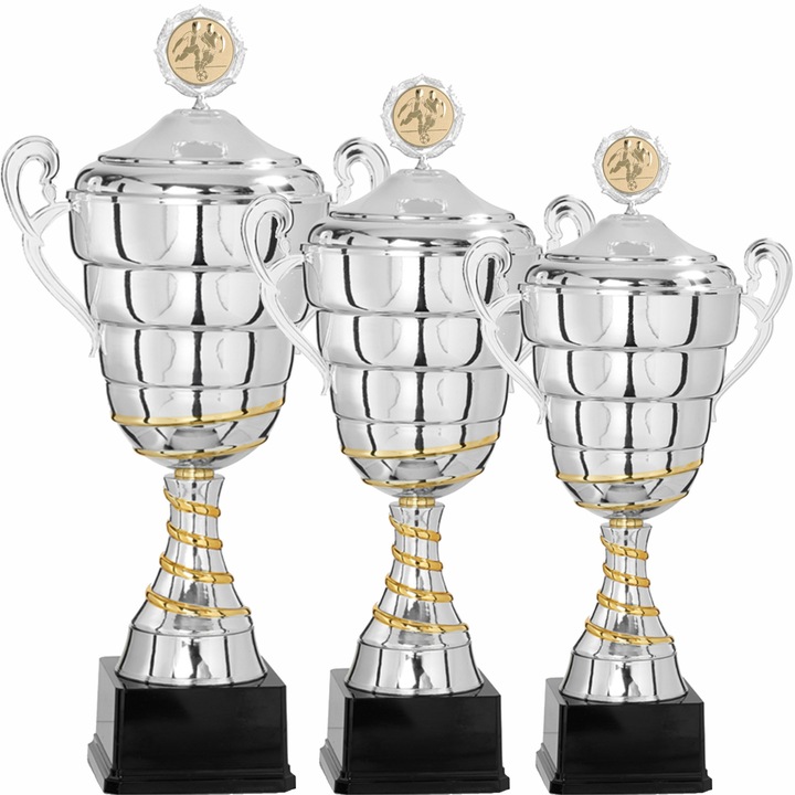 Set 3 Cupe Fotbal cu Capac, Metal, Plastic, 59, 53, 50 cm