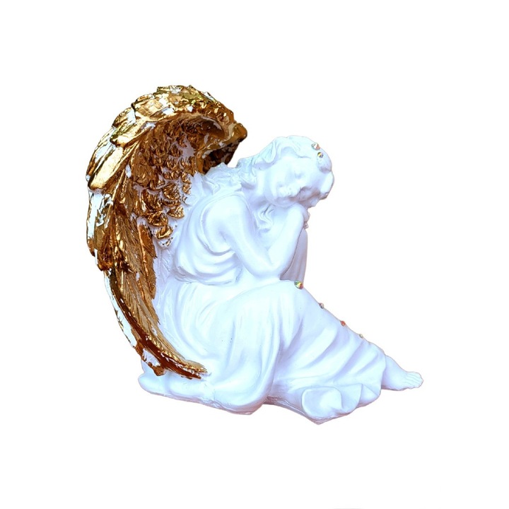 Dekoratív szobrocska, Angyal, Fehér, 25 cm, DVAN0736-3G