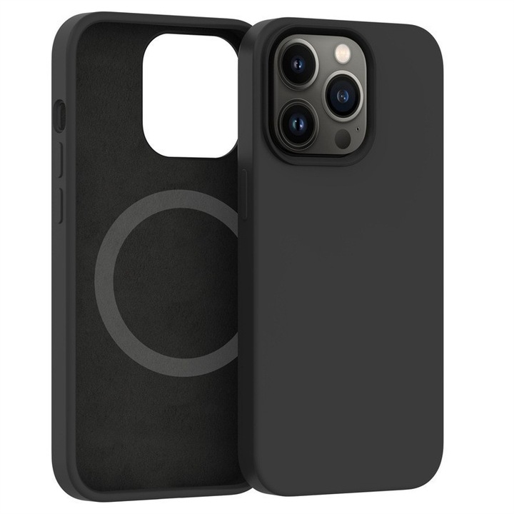 Flippy védőtok iPhone 14 Pro telefonhoz, Mag Safe, 2 az 1-ben töltés és mágnes, puha szilikon, fekete